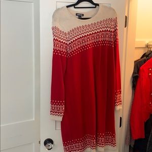Lands’end red and white long dress